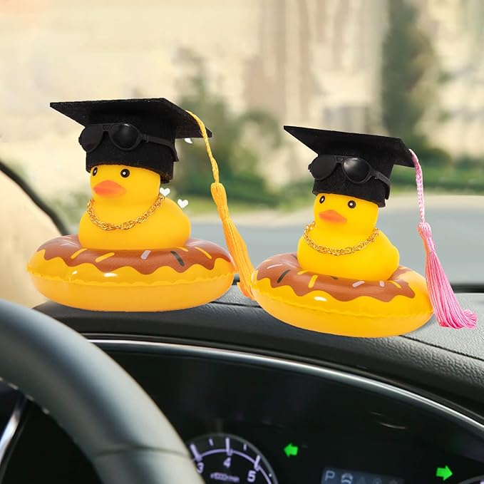 wonuu Car Rubber Duck, Yellow Duck Decoration Dashboard with Sun Hat Swim Ring Necklace Sunglasses for Car Dashboard Decorations