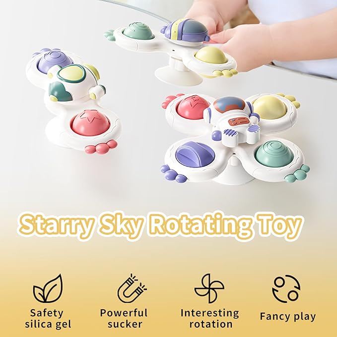 3 Piece Suction Cup Spinning Gyro Water Play Toys for Baby Bath, Window, Children's Table and Stroller, Sensory Toys for 1 to 3 Year Olds, Halloween Thanksgiving Christmas Birthday Gift