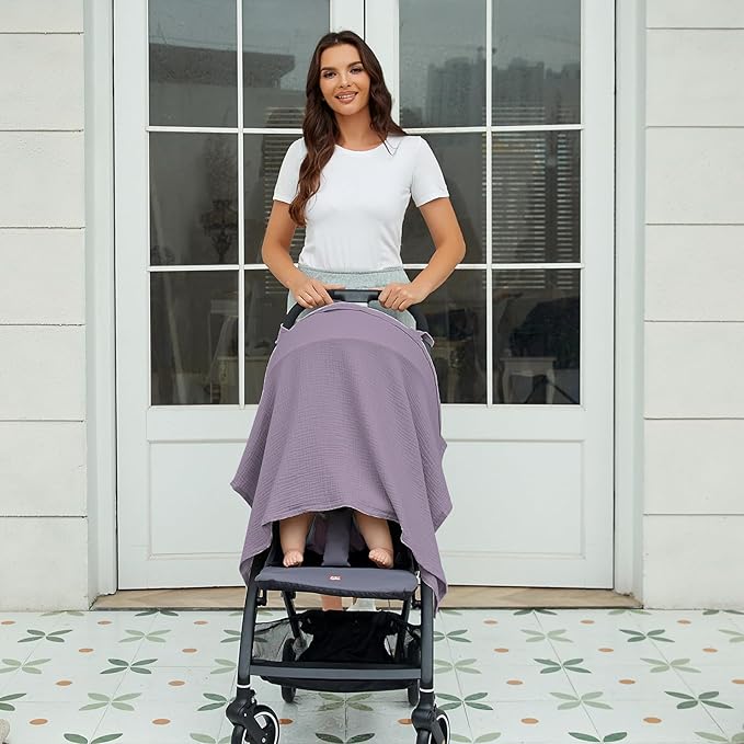 Nursing Cover for Baby Breastfeeding with Rigid Hoop, Breathable Soft 100% Muslin Cotton, Baby Breast Feeding & Pumping Apron (Purple)
