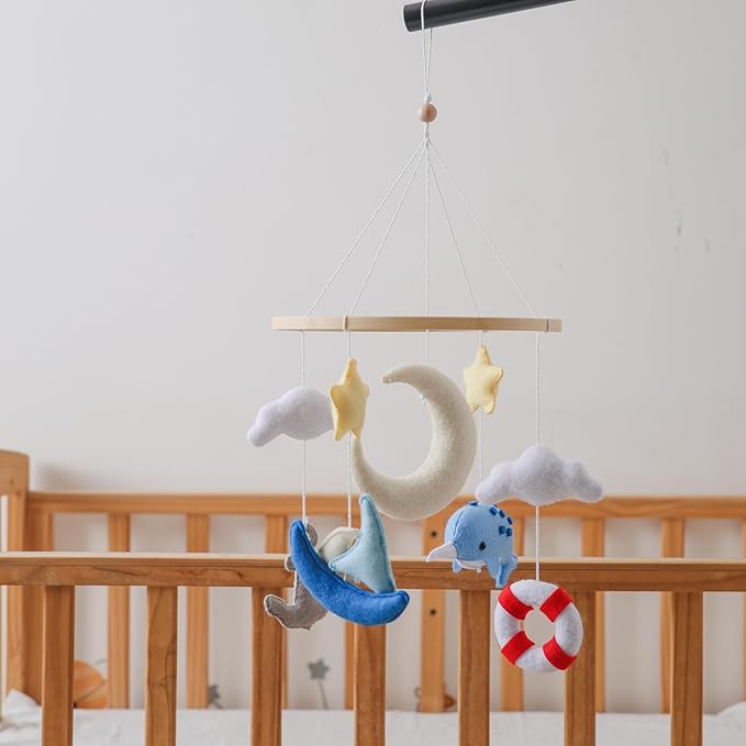 GOODMOM Seaside Nursery Mobile for Boys & Girls - Handmade Staycation Baby Mobile for Crib - Baby Crib Mobile COAST Theme Accessories with Sailboat |Easy Assembly & Sturdy Structure |Gift for Newborns