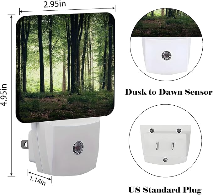 Green Forest Night Light,Plug Into Wall with Dusk to Dawn Light Sensors, Warm Nightlights for Bedroom, Bathroom, Hallway, Kitchen, Gifts Ideal for Boys Girls Women Men