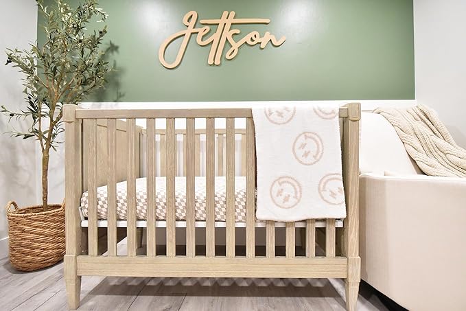 Smiley Face with Lightning Bolt Eyes Baby Blanket 28"x40" - DreamSoft Throw for Crib, Stroller or Car Seat -Receiving Blanket/Newborn Nursery Gift for Toddler, Infant, Kids, Boys & Girls (Tan/White)