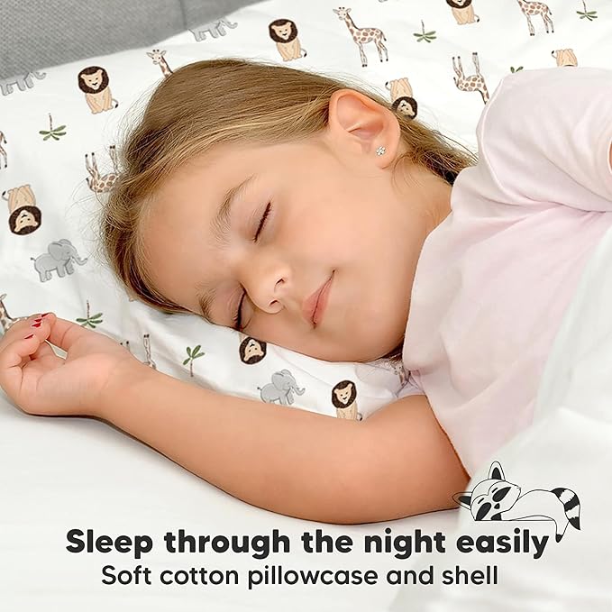 Toddler Pillow with Pillowcase - 13x18 My Little Dreamy Kids Travel Bed Pillows for Sleeping, Organic Cotton Small Pillowcase, Soft & Breathable, Machine Washable, Toddlers 2-5 Years Old (The Wild)