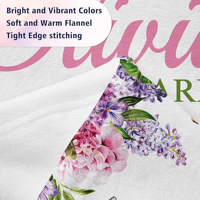 EVER2000 Personalized Baby Blanket for Girls, Custom Floral Baby Blanket with Name, Soft & Fuzzy Newborn Receiving Blankets for Toddler, Customized Baby Gifts for Birthday Baby Shower