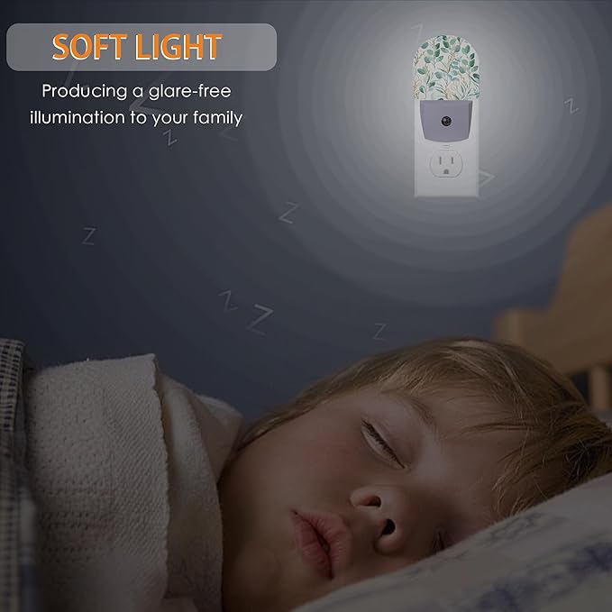 Eucalyptus Green Night Light - LED Wall Sconce for Bedroom, Bathroom, Hallway, Plug in Decorative Lighting, Gift Ready LED Wall Lamp for Women