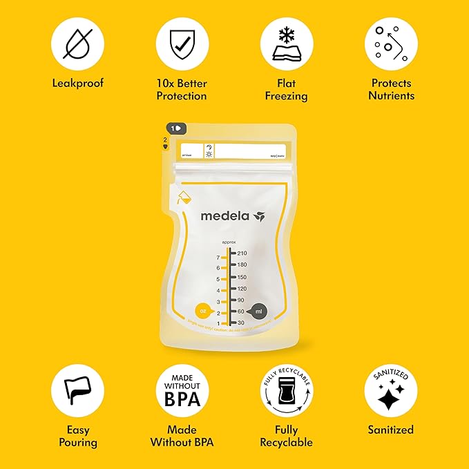 Medela Easy Pour Breastmilk Storage Bags | 50 Count 210ml | Disposable Leakproof Breast Milk Bags with Milk Protection | Recyclable & BPA Free