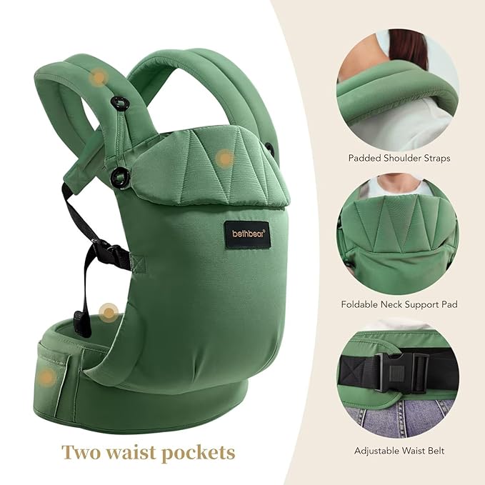Baby Carrier Newborn to Toddler 7-45 lbs with Natural Material, Ergonomic Design,Versatile and Adjustable,Hands Free for Moms&Dads,Green