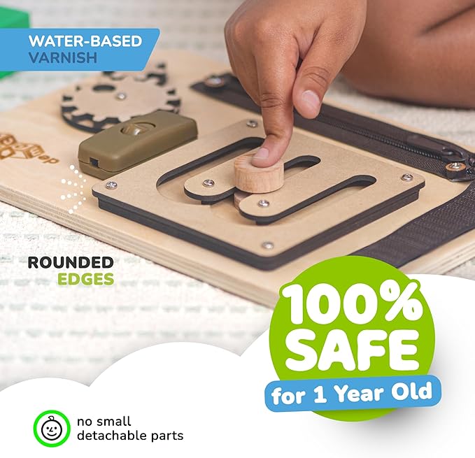 deMoca Sensory Busy Board for Toddlers, Premium Wooden Toddler Busy Board for 1 2 3 Year Old with 10 Educational Activities for Fine Motor Skills, Fidget Activity Toy for Travel Toy (Nature)