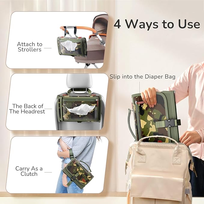 Portable Diaper Changing Pad for Baby, Detachable Travel Changing Pad with Baby Wipes Pocket, Gifts for Baby Shower, Newborn Girls and Boys (Green Camo)