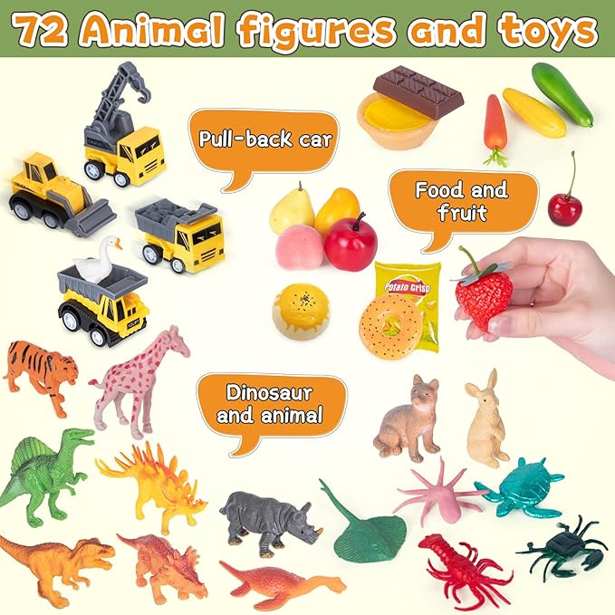 Sorting Toy for Toddlers, Preschool Learning Activities, Animals Dinosaurs Fishes Farm Vehicles Fruits Vegetables Foods Playset, Fine Motor Montessori Games Gifts for Kids 3+