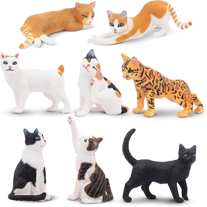 Toymany 8PCS Realistic Cat Figurines, Educational Cat Figures Toy Set, Kitten Halloween Cake Topper Christmas Birthday Gift for Kids Boys Girls Children