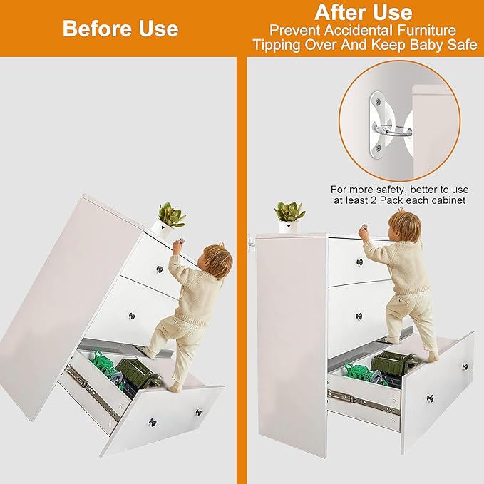 Furniture Anchors (12 Pack) for Baby Proofing, Anti Tip Furniture Anchor Securing 420lbs Tension Earthquake Resistant Metal Furniture Wall Anchor Prevent Baby Pet from Falling Furniture