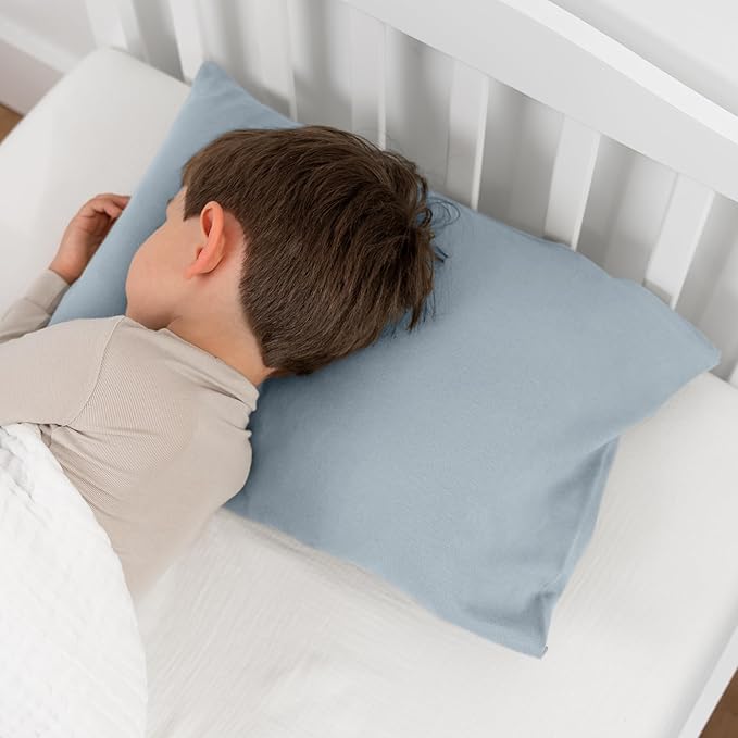 Comfy Cubs Toddler Pillow with Cotton Pillowcase, 13 x 18 in - Travel and Sleep Support for Kids - Lightweight, Breathable Microfiber Fill - Soft and Cozy Small Pillow for Toddlers - Pacific Blue