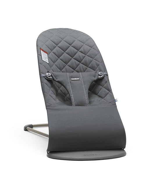 BabyBjörn Bouncer Bliss, Cotton, Classic Quilt, Anthracite 2-in-1 Adjustable Baby Bouncer Seat and Toddler Chair, Newborn to Toddler (8-29 lbs), 4 positions, Lightweight & Portable