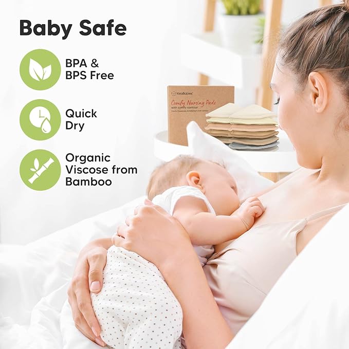 Organic Nursing Pads - 14 Washable Viscose Derived from Bamboo Breastfeeding Pads, Wash Bag, Reusable Breast Pads for Breastfeeding, Nipple Pads for Breastfeeding Essentials(Earth, M 3.9")