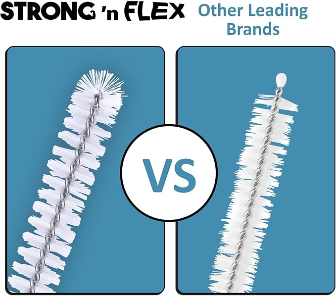 Strong 'n Flex Nylon Straw Cleaner Brushes – Fan-Shaped End for Tight Spaces, Ideal for Reusable Straws, Water Bottles, Sippy Cups & Pipes – Includes Zippered Pouch – 10" Long – Set of 3