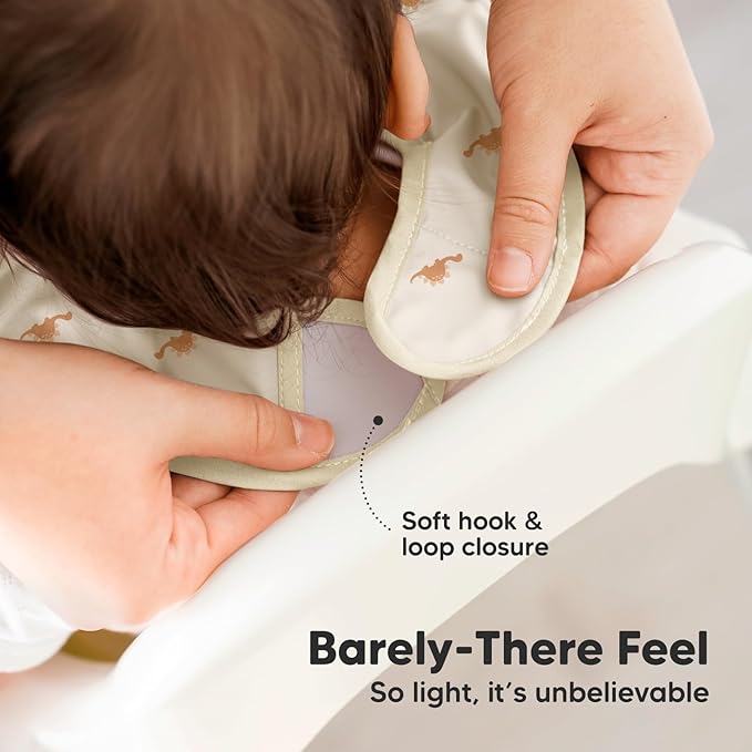 3-Pack Waterproof Baby Bibs for Eating - Lightweight Toddler Feeding Bibs with Large Food Catcher, Mess Proof, Food-Grade Baby Eating Essentials, Easy to Put On & Clean (Roarsome)