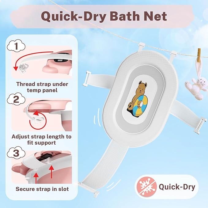 AVIDOR Baby Bathtub,Collapsible Bathtub for Newborn to Toddler,Durable Essential Infant Bath Tub,Portable Travel Baby Tub with Soft Cushion,No-Slip Hanging and Detachable(Pink)