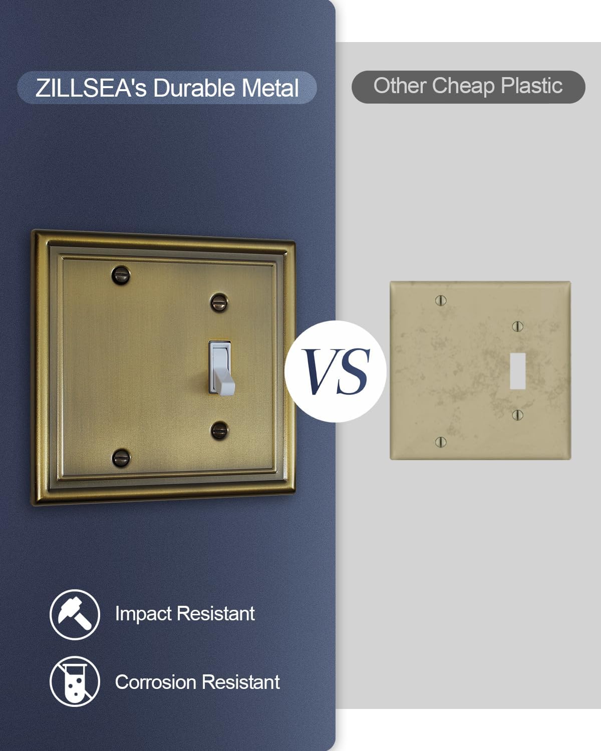 Antique Brass Combination 1 Toggle and 1 Blank Wall Plates, 1-Pack Metal Switch Plates No Device Blank Outlet Covers, 2-Gang, 4.96''*4.88'', Midsize