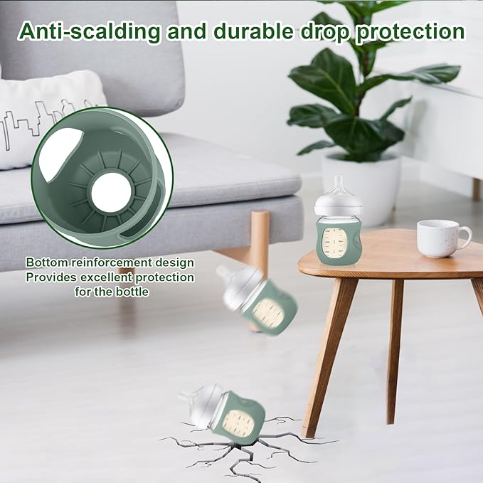 Juome Silicone Sleeves for Avent Natural Glass Baby Bottle - 3 Pack Anti Breakage Baby Bottles Holder, Compatible with Philips Avent Anti Colic Baby Bottles 4 oz