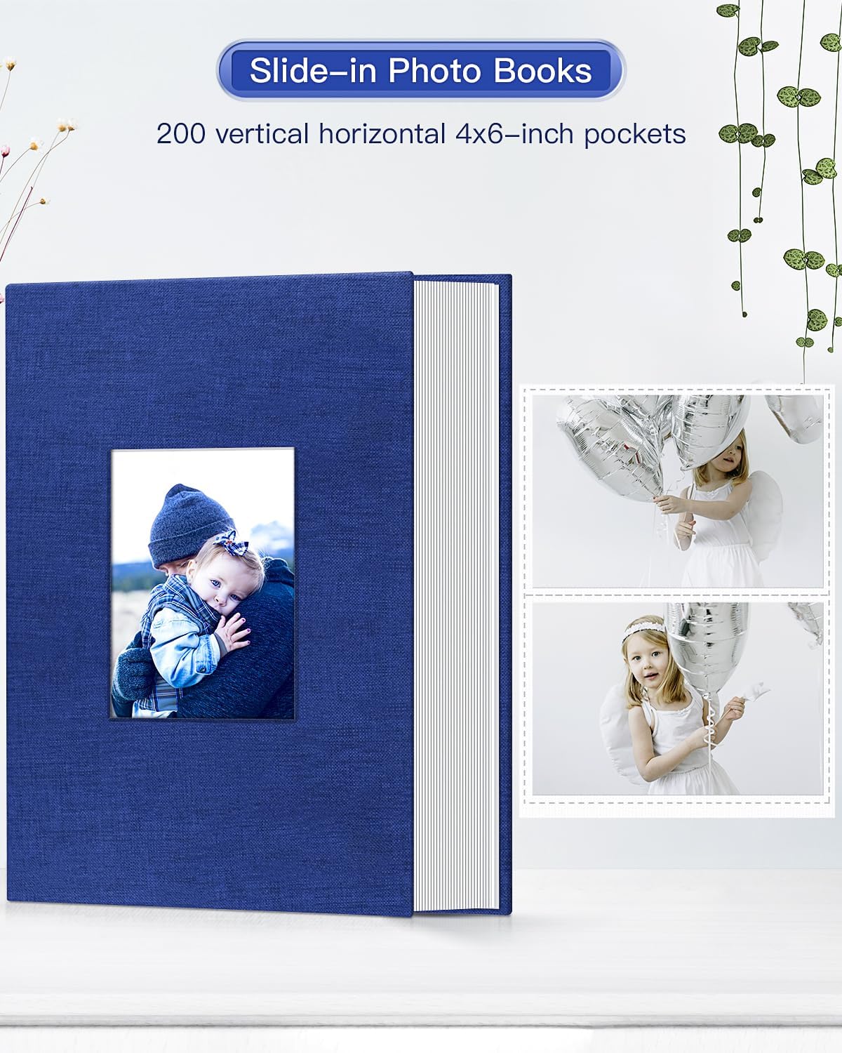 popotop Photo Album 4x6-200 Photos Photo Books with 200 Horizontal Pockets,Linen Cover Albums for Family Wedding Anniversary Baby Vacation Pictures