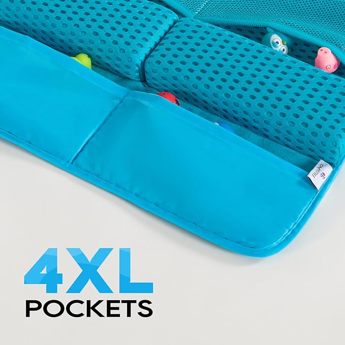 OS OMYSTYLE Baby Bath Kneeler and Elbow Rest Pad Set, 1.5'' Thick Quickly Dry Bathtub Kneeler Pad with Baby Toys & Bath Accessories Organizer, Non-Slip Mat(Blue)