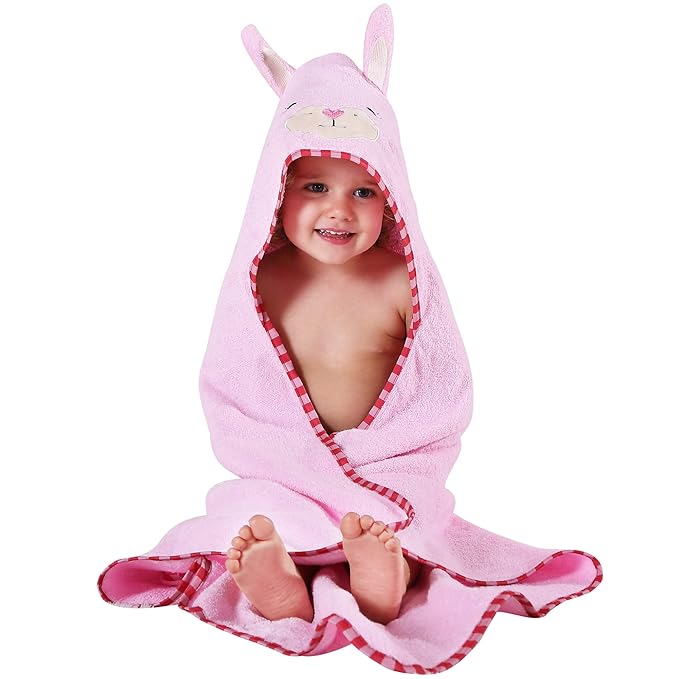 MICHLEY Animal Face Hooded Baby Towel Cotton Bathrobe for Boys Girls 0-6 Year Light Pink
