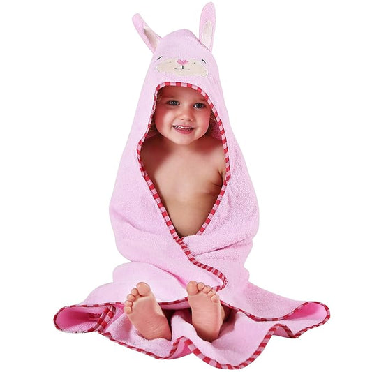 MICHLEY Animal Face Hooded Baby Towel Cotton Bathrobe for Boys Girls 0-6 Year Light Pink