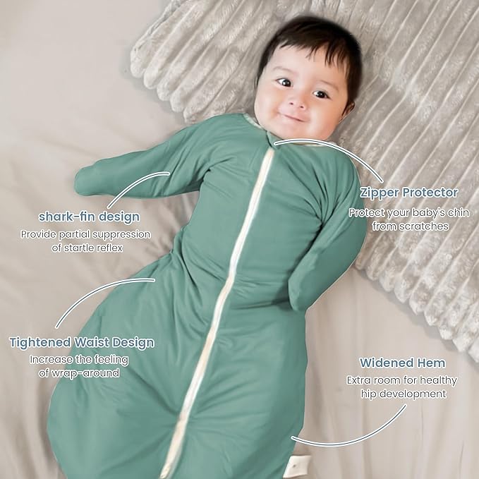 ZIGJOY Shark-Fin Transition Swaddle - 2.5 Tog Rayon Made from Bamboo Sleep Sack Transitional Swaddle Sack Baby Wearable Blanket, Mint Green, 6-12 Months