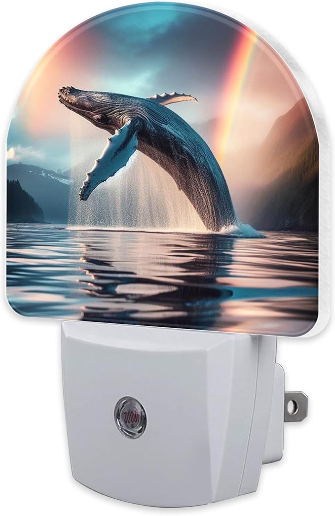 Jumping Whale Night Light for Kids, Ocean Marine Life Rainbow Night Light Plug in with Dusk to Dawn Sensor, 0.5w Energy Saving Sleep Friendly Nightlight for Hallway Stairway Kitchen Bedroom