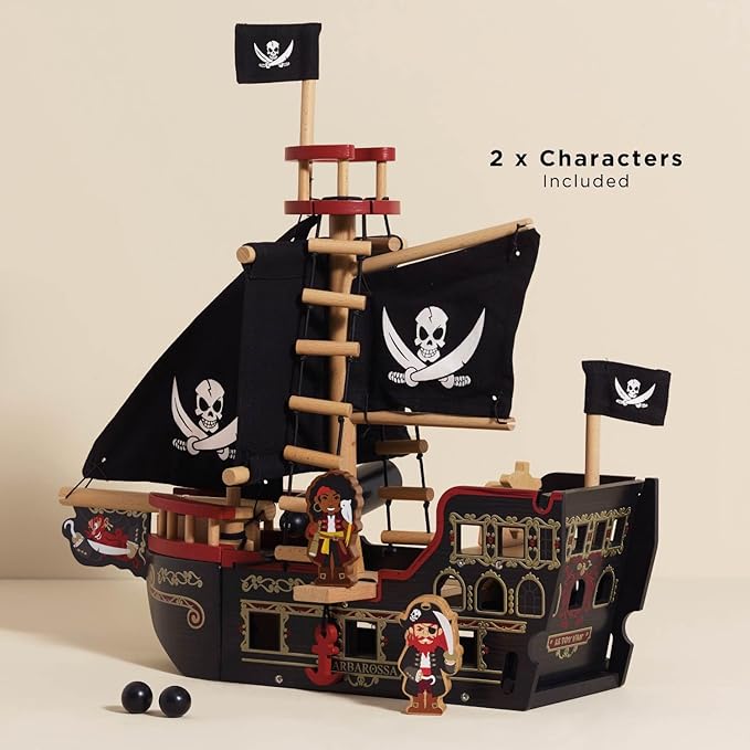 Le Toy Van Barbarossa Pirate Ship Set Premium Wooden Toys for Kids Ages 3 years & Up
