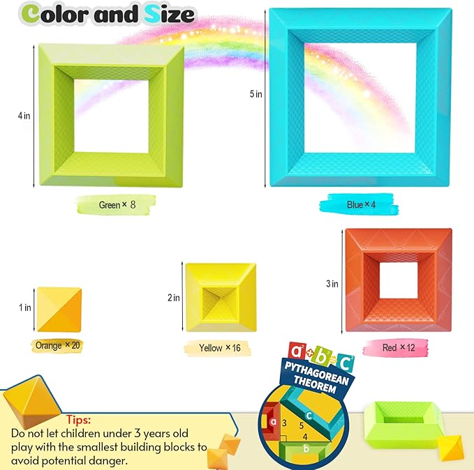 Stacking Toys Building Blocks for Toddlers 60 PCS Montessori Toys for 3 4 5 6 Year Old Sensory Toys Preschool Learning Activities Stem Educational Pyramid Magic Tower Gifts Set for Kids Boys Girls