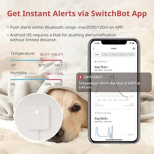 SwitchBot Room Thermometer Hygrometer Indoor, Bluetooth Digital Temperature Monitor with Free Data Storage, Dewpoint/VPD/Absolute Humidity, Hygrometer Indoor Humidity Meter, Thermometer for Home