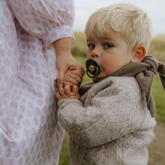 FRIGG Little Viking Natural Rubber Baby Pacifier 2-Pack | Made in Denmark | BPA-Free (Cocoa/Olive, 6-18 Months)