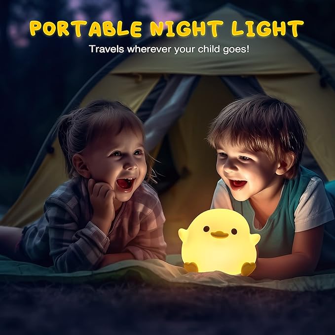 UNEEDE LED Cute Bean Duck Night Light, DoDo Duck Silicone Nursery Night Light Squishy Dimmable Rechargeable Table Bedside Lamp with Touch Sensor for Bedrooms, Living Room Unique Dorm Decor Gift Toy