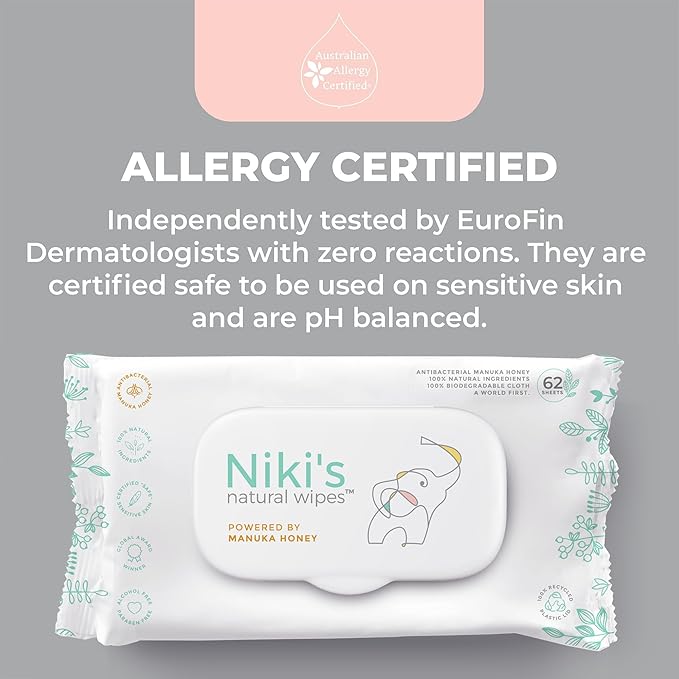 Niki's Natural Baby Wipes | Sensitive Organic Baby Wipes | Made with Manuka Honey and Coconut Oil, No Added Scents | EWG Verified | 744 Wipes (12 Pack x 62 Count Wipes) Baby Wipes Bulk