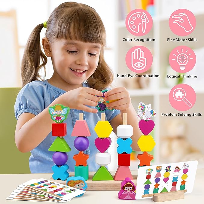 Montessori Toys for Boys Girls 2 3 4 Years Old -Princess Unicorn Fairy Mermaid Shapes Sorting & Stacking Vivid Colors, Early Learning Educational Toys for Halloween Thanks Giving