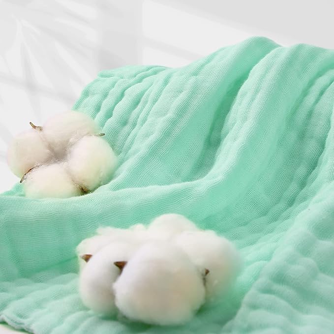 MUKIN Baby Bath Towels, Super Soft Cotton Receiving Blanket for Baby's Delicate Skin,2Pack Swaddle Blanket for Newborns Toddlers Boy Girl,Baby Registry as Shower (White+Green)