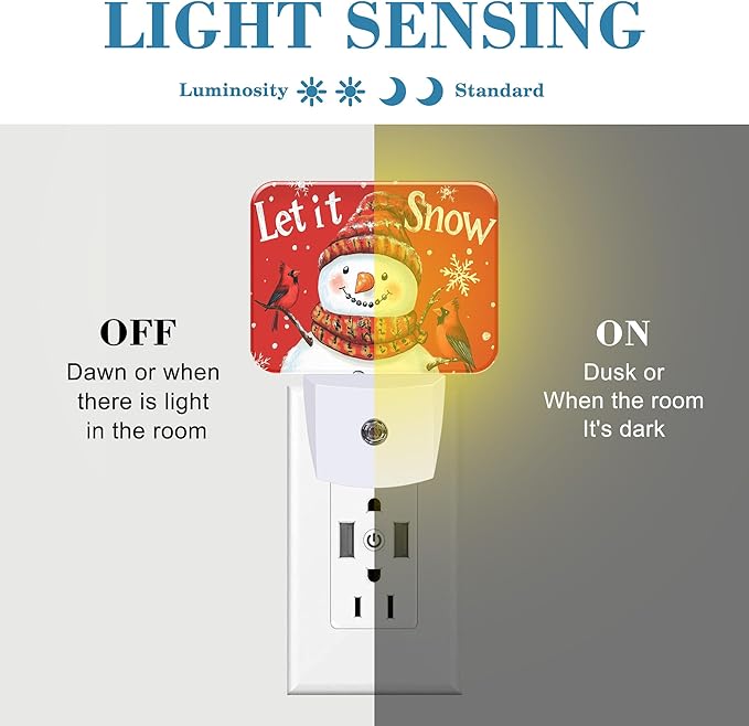 Christmas Snowman Night Light for Kids, Let is Snow LED Night Light Plug into Wall with Dusk to Dawn Sensor for Girls Boys Women Men Room, Hallway, Kitchen, Bathroom, Stairs Decor