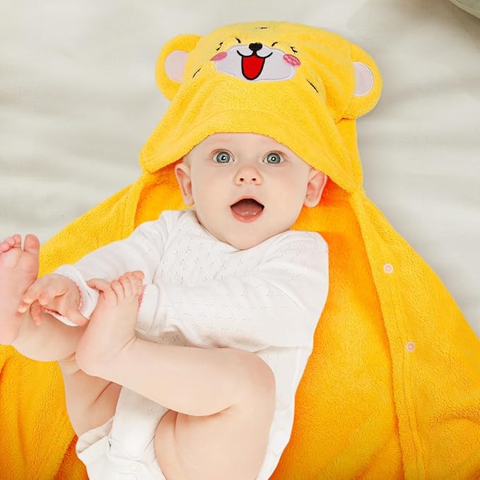 Toddler Bath Towel, Baby Hooded Towel, Ultra Absorbent Soft Shower Towel, Unisex Baby Bath Towel, Baby Towels with Hood for Kids Boys Girls, 27.5" x 55" (Yellow-Tiger)