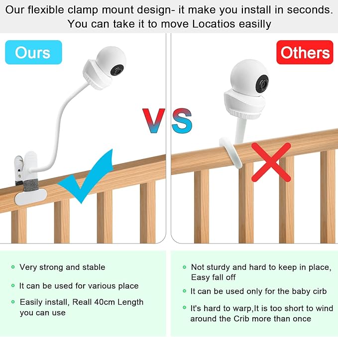 Baby Monitor Mount Compatible with Babysense HD S2/ V43 Monitor and Other Baby Monitor with 1/4 Threaded Hole 15.7 inches Flexible Clip Clamp Mount Long Gooseneck Arm