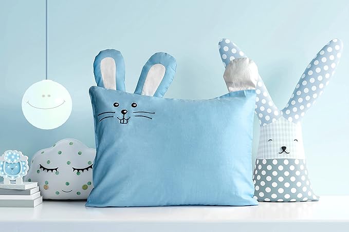 kinder Fluff Kids Pillow & Pillowcase Set - 233T Cotton Pillow Covers & Down Alternative Pillow Fill - Hypoallergenic Kids Pillows for Small Children - Children & Travel Pillows Kid - 13x18in Blue