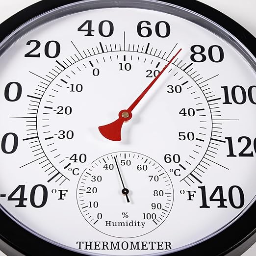 10.5 Inch Indoor Outdoor Thermometer Large Numbers - Weather Thermometer Hygrometer Waterproof, No Battery Needed Outdoor Thermometers for Patio, Home, Garden Decoration (Black)