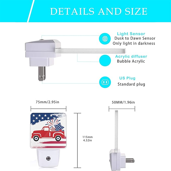 Independence Day Night Light,Military Plug-in Wall Night Lights Auto LED Lamp Energy Saving Square Lights for Men Women Gifts