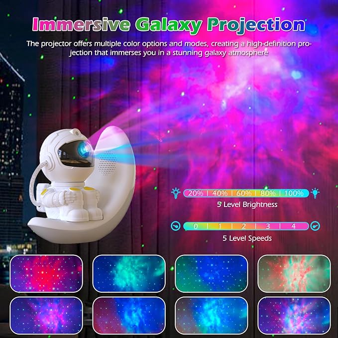 Galaxy Projector - Astronaut Galaxy Projector with Built In Speaker, Remote Star Projector for Bedroom & Ceiling, Night Light for Kids, Adults, Party/Room Decor, Christmas/Birthday Gift