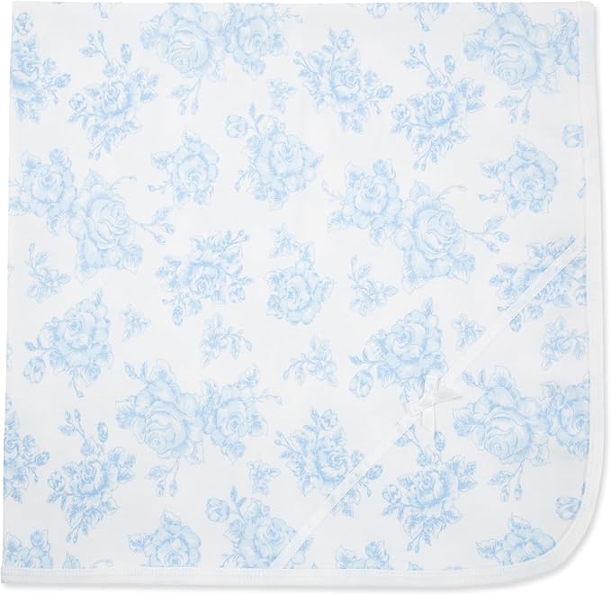 Little Me Blankets for Baby Girls' Swaddling Receiving Blanket, Blue Roses, 30 x 27 Inches