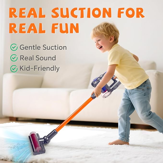 3-in-1 Kids Vacuum That Really Works - Toddler Vacuum Cleaning Toy Set, Kids Working Play Vacuum Cleaner with Real Suction, Montessori Housekeeping Toy for Toddlers 3 4 5 6+