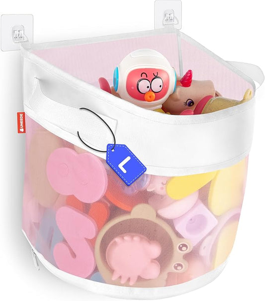 UNEEDE Bath Toy Organizer,4.15 Gallons Bathtub Toy Storage Organizer,Quick Access Bath Toy Holder For Bathtub,Baby Organizer And Storage,Quick Dry Baby Bath Toy Storage For Tub,Mesh Shower Caddy(Pink)