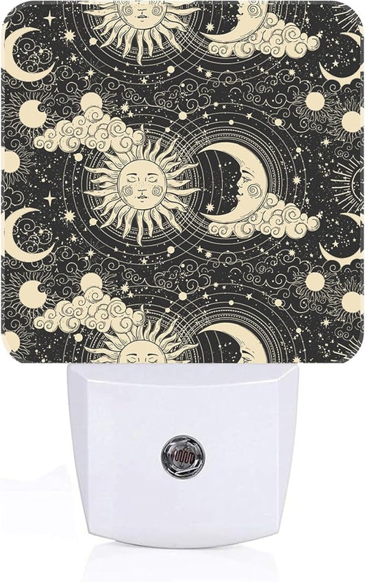 Moon and Sun Night Light,Plug Into Wall for Boys Girls Bedroom Decorative Square Night Light Lamp 0.5w Sleep Friendly