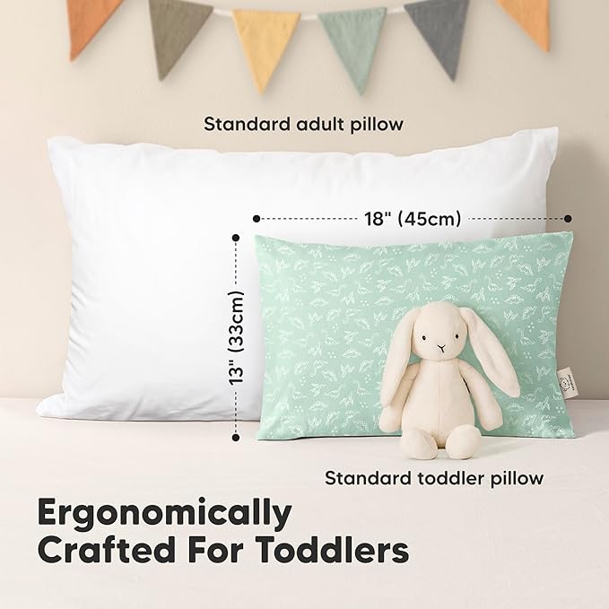 KeaBabies 2-Pack Toddler Pillow 13x18 - Soft Organic Cotton Kids Travel Bed Pillows for Sleeping, School, Nap, Machine Washable, Toddlers 2 to 5, Pillowcase Sold Separately (DinoLand)